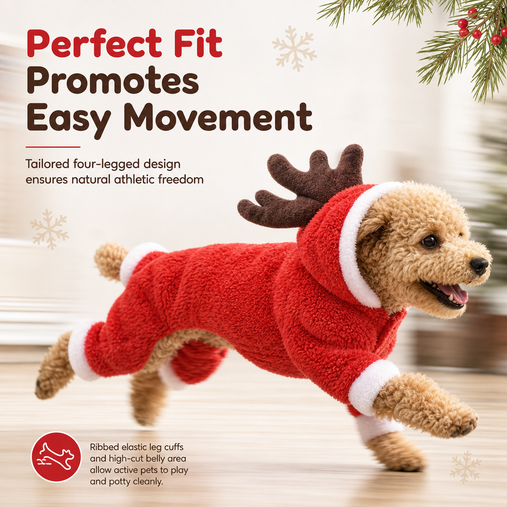 🐾 Warm Flannel Reindeer Pet Jumpsuit
