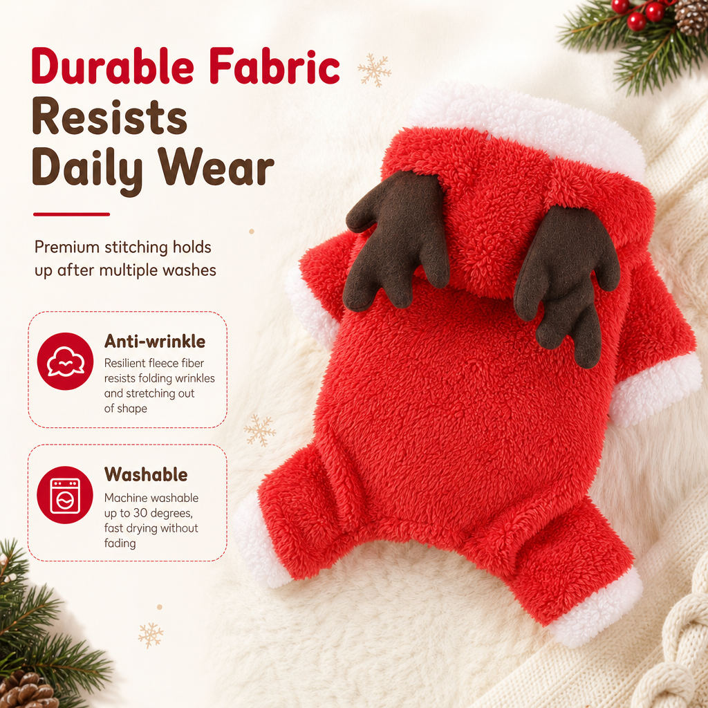 🐾 Warm Flannel Reindeer Pet Jumpsuit