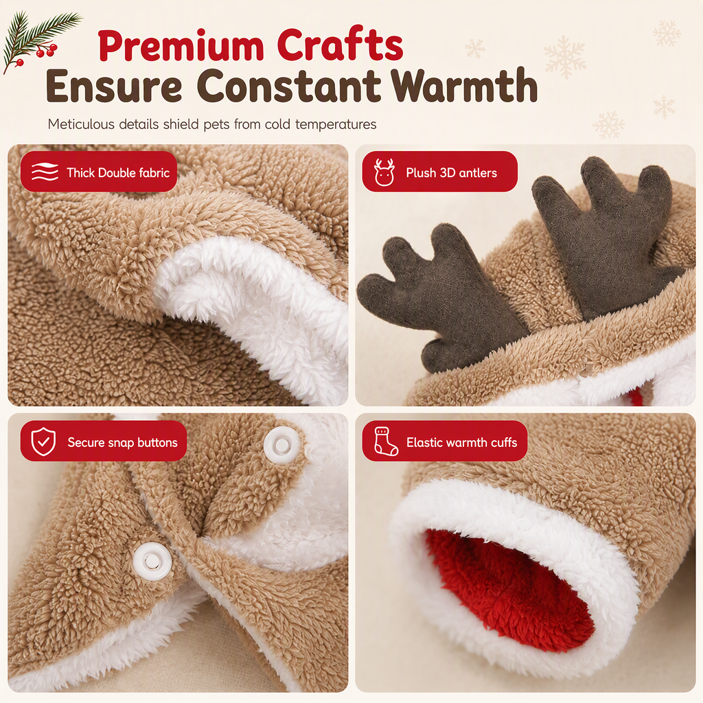 🐾 Warm Flannel Reindeer Pet Jumpsuit