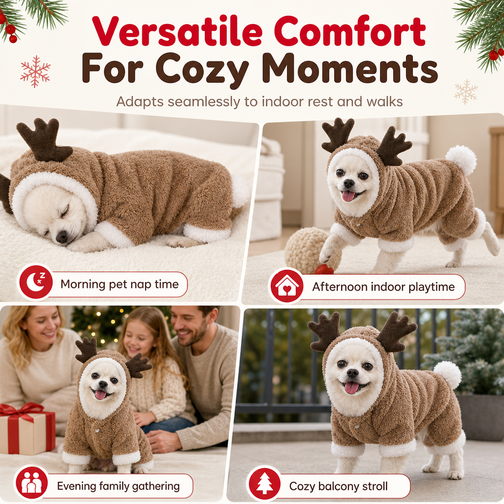 🐾 Warm Flannel Reindeer Pet Jumpsuit