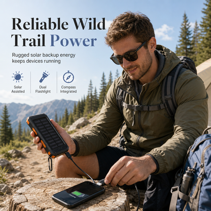 🔋 Rugged Solar-Assisted Outdoor Power Bank with Compass