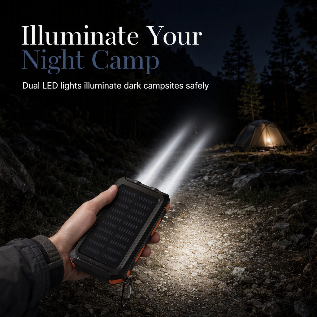 🔋 Rugged Solar-Assisted Outdoor Power Bank with Compass