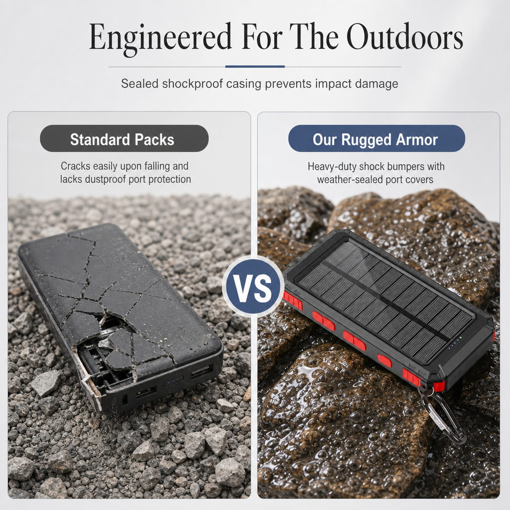 🔋 Rugged Solar-Assisted Outdoor Power Bank with Compass