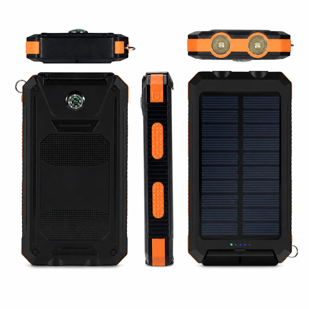 🔋 Rugged Solar-Assisted Outdoor Power Bank with Compass
