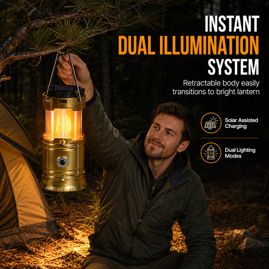 ⛺ Portable Solar LED Collapsible Camping Lantern