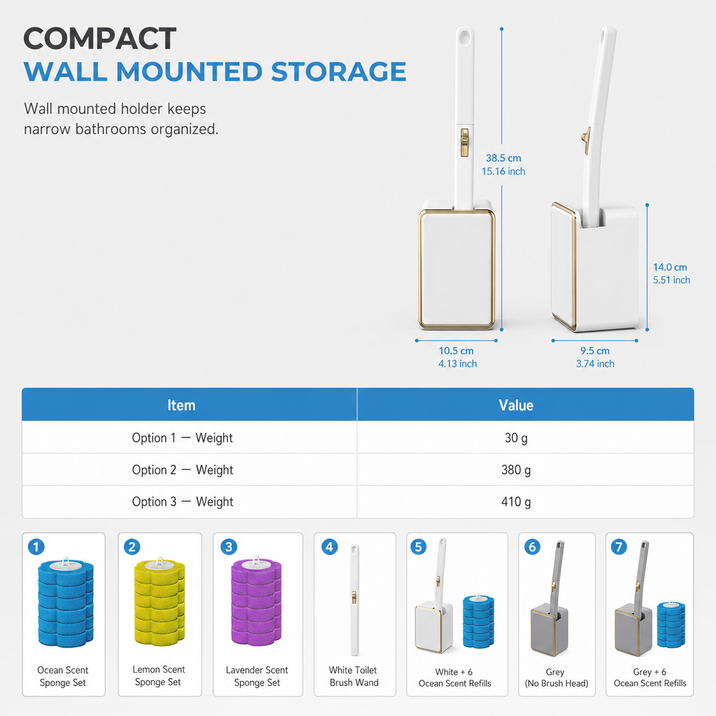 🚽 Wall-Mounted Disposable Toilet Brush with Refill Heads