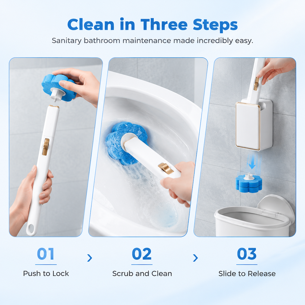 🚽 Wall-Mounted Disposable Toilet Brush with Refill Heads