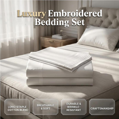 🛏️ Embroidered European-Style Bedding Sheet Set