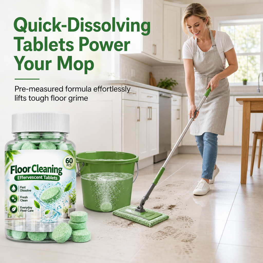 Multi Purpose Floor Cleaning Effervescent Tablets Green Round Household Cleaning Tablets 60 Pieces