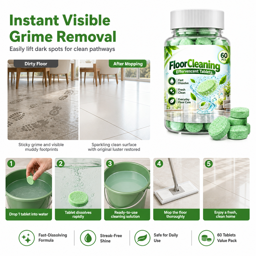 Multi Purpose Floor Cleaning Effervescent Tablets Green Round Household Cleaning Tablets 60 Pieces