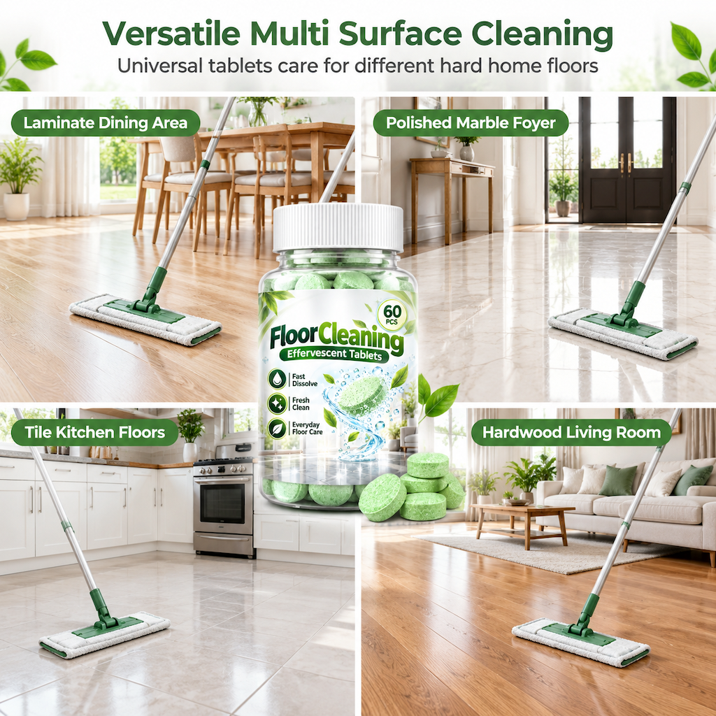 Multi Purpose Floor Cleaning Effervescent Tablets Green Round Household Cleaning Tablets 60 Pieces