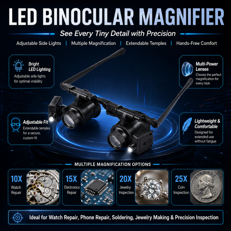 🔍 Binocular Magnifier Glasses with Dual LED Lights