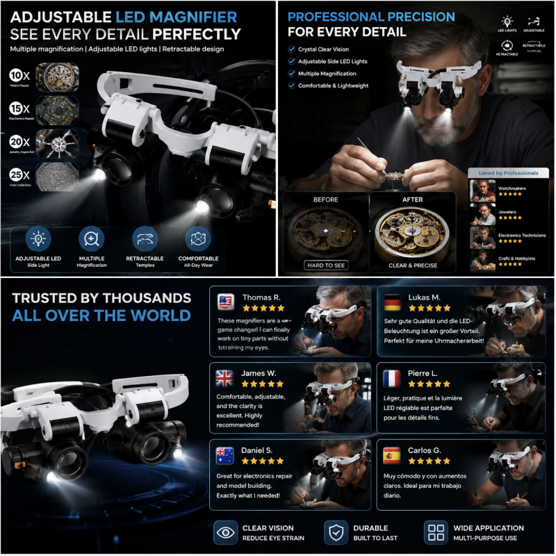 🔍 Binocular Magnifier Glasses with Dual LED Lights