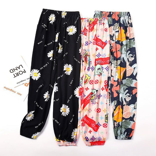 Soft Casual Drawstring Tie Elastic Waist Loose Pants