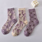 10 Pairs Women's Purple Vintage Floral Cotton Socks