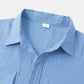 Men's solid colour casual cotton linen short sleeve shirt