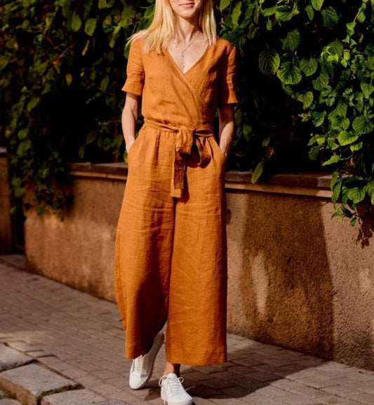 News Short-sleeved solid-color Jumpsuits