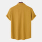 Men's solid colour casual cotton linen short sleeve shirt