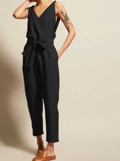 V-neck sleeveless jumpsuit