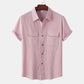 Men's solid colour casual cotton linen short sleeve shirt