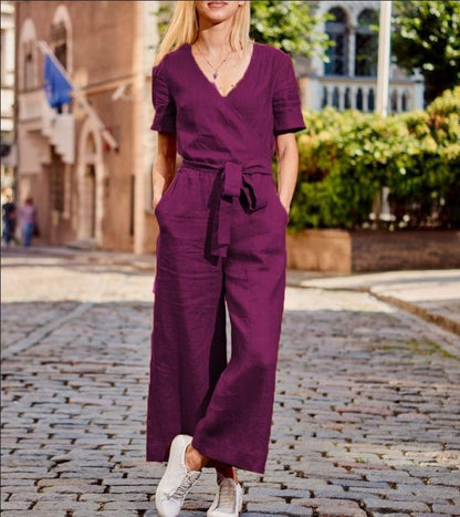 News Short-sleeved solid-color Jumpsuits