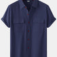 Men's solid colour casual cotton linen short sleeve shirt