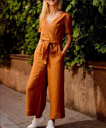 News Short-sleeved solid-color Jumpsuits