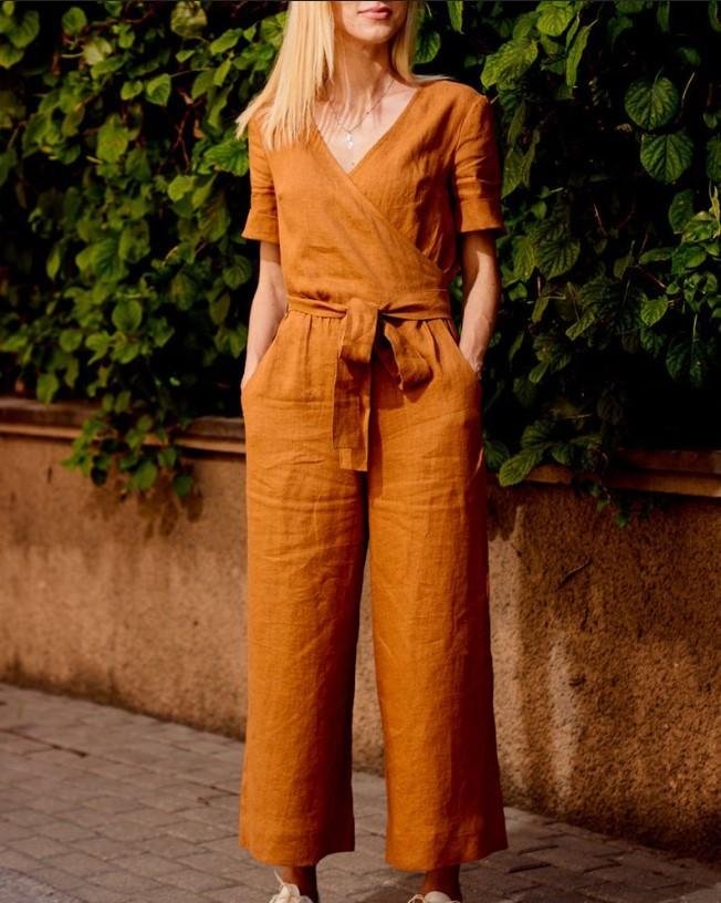 News Short-sleeved solid-color Jumpsuits