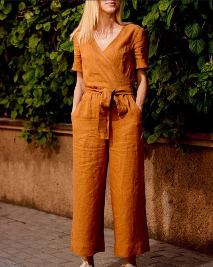 News Short-sleeved solid-color Jumpsuits
