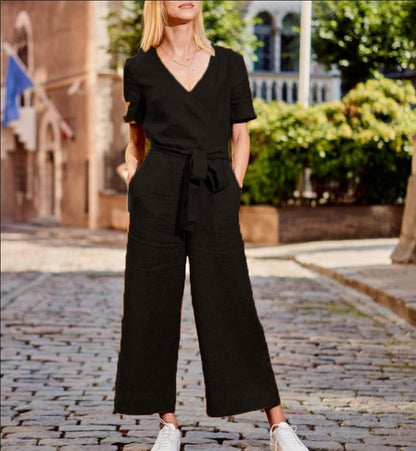 News Short-sleeved solid-color Jumpsuits