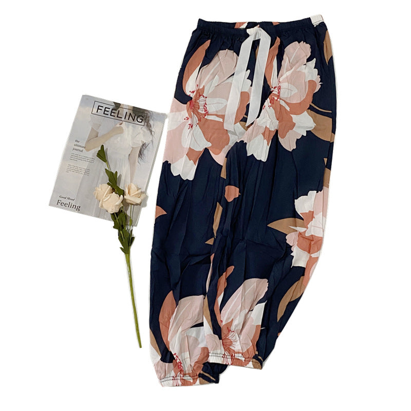 Soft Casual Drawstring Tie Elastic Waist Loose Pants