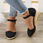 Women's Vintage Linen Casual Ankle Strap Backless Heeled Sandals