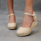 Women's Vintage Linen Casual Ankle Strap Backless Heeled Sandals