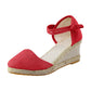 Women's Vintage Linen Casual Ankle Strap Backless Heeled Sandals