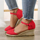 Women's Vintage Linen Casual Ankle Strap Backless Heeled Sandals