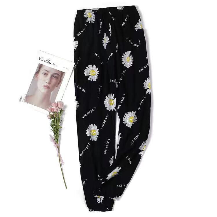 Soft Casual Drawstring Tie Elastic Waist Loose Pants
