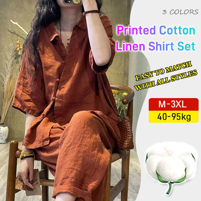 Retro Cotton And Linen Women's 2-piece Casual Shirt Set