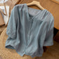 9 Buttons Ramie V-Neck Shirt