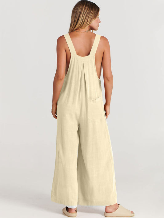 Women's Sleeveless Wide Leg Jumpsuit with Pockets