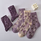 10 Pairs Women's Purple Vintage Floral Cotton Socks