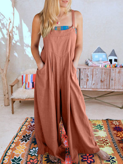 Women's Sleeveless Wide Leg Jumpsuit with Pockets