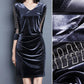 V-neck velvet waist-skimming dress