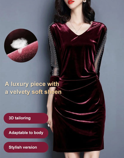 V-neck velvet waist-skimming dress