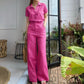 Lapel Cotton Linen Solid Color Short Sleeve Wide Leg Pants 2-piece Set