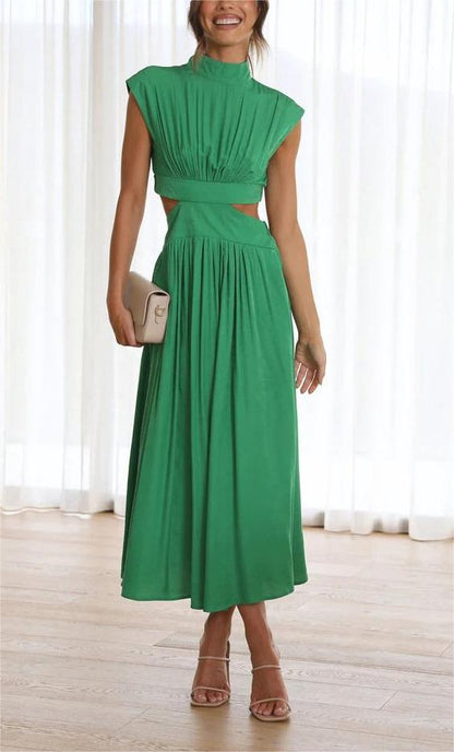 Cutout Waist Pocketed Vacation Midi Dress