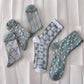 10 Pairs Women's Blue Elegant Embossed Floral Cotton Socks