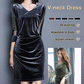 V-neck velvet waist-skimming dress