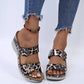 2023 New Leopard Print Leather Wedge Soft Sole Sandals