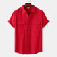 Men's solid colour casual cotton linen short sleeve shirt