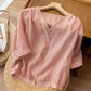 9 Buttons Ramie V-Neck Shirt